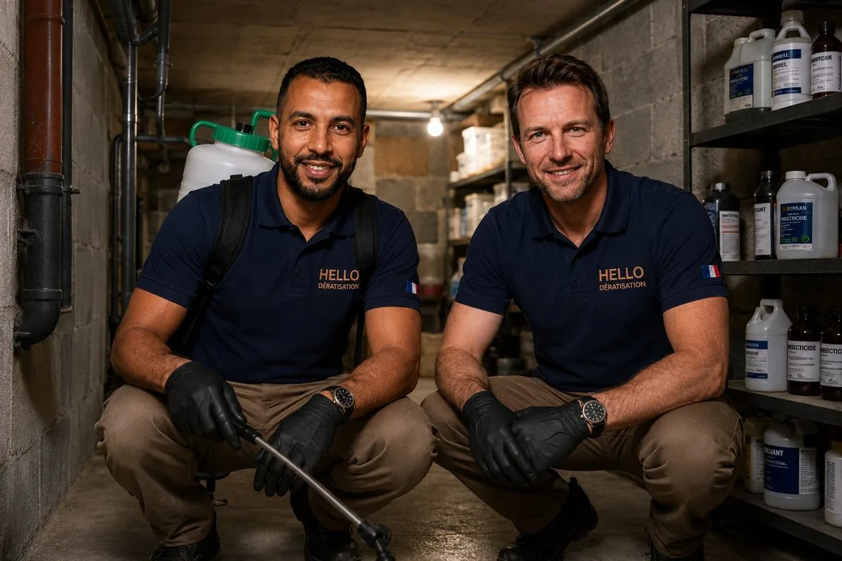 Medhi et Julien en intervention de dératisation dans une cave à Marseille — Hello Dératisation, matériel professionnel certifié Certibiocide TP14